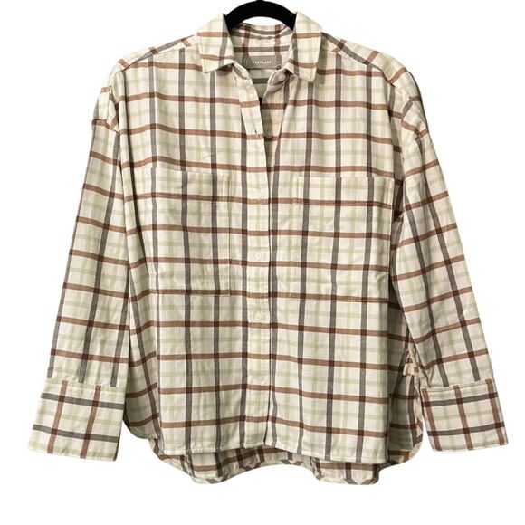 NWT Everlane flannel plaid button front boxy top - Picture 3 of 10